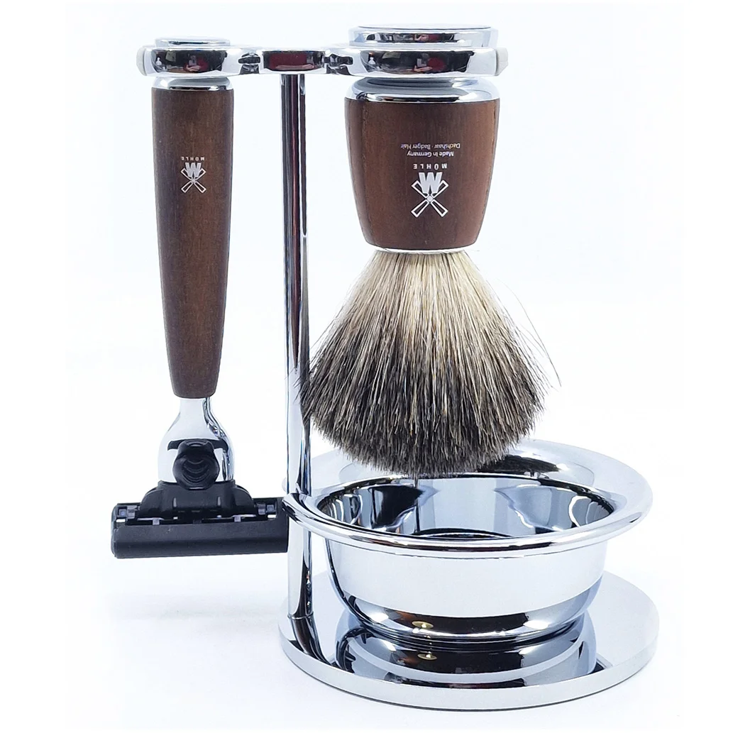 Set de Rasage MUHLE Rasoir de Sécurité Mach3 et Blaireau Manches Frêne Rytmo (4 Pièces) - Édition Limitée – L’Art de Kit la Table Française en Promotion !