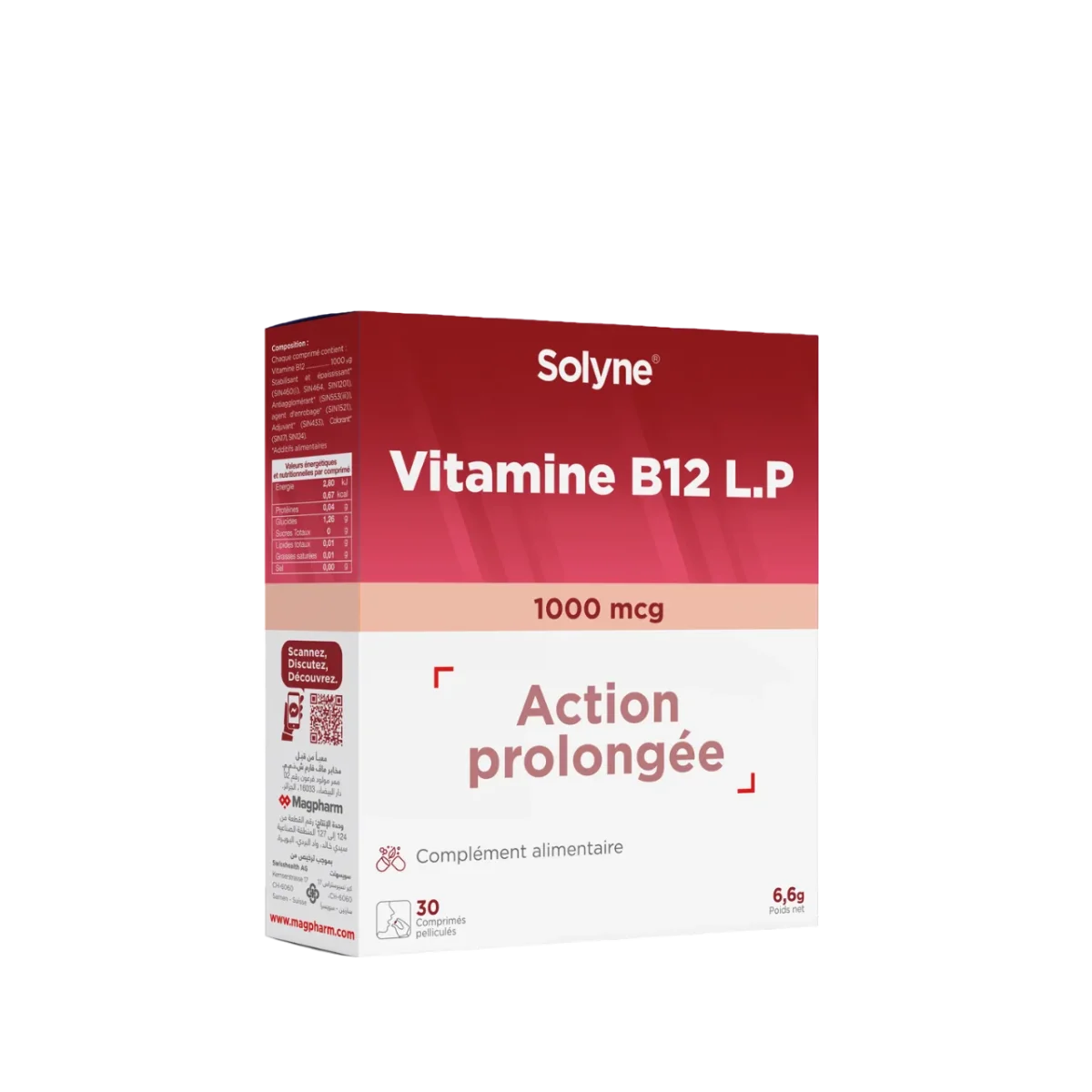 Solyne Vitamine B12 L.P. 1000 mcg – 30 Comprimés - Vins Rouges Harmonieux pour Chaque Occasion - {'count': 1, 'name': 'Farmaline'}