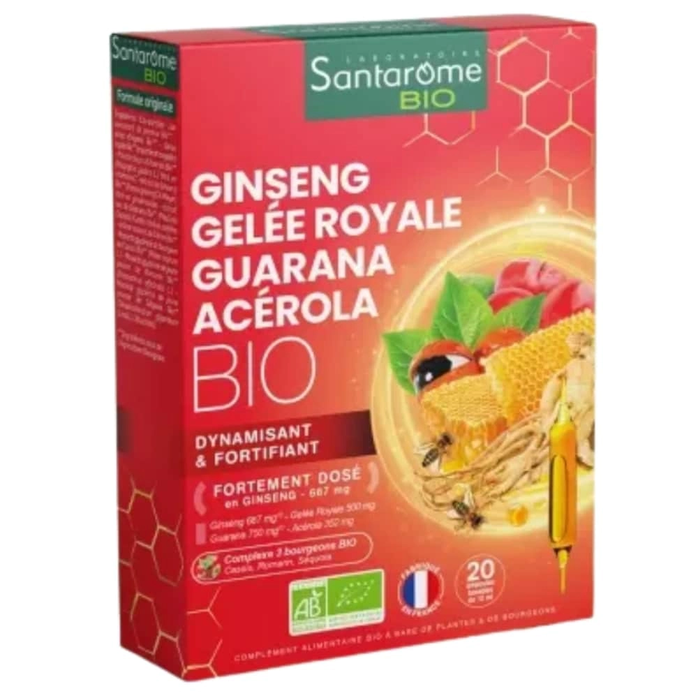 SANTARÔME – Ginseng Gelée Royale Guarana Acérola Bio – 20 Ampoules - Saldi Straordinari – Offerte Speciali Disponibili Adesso - Dietaroma