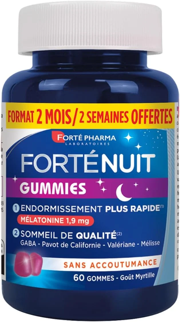Forté Pharma – FortéNuit Gummies – nuits Mélatonine 1,9 mg, Valériane, Tilleul, GABA, Mélisse – Gummies Sommeil Complément Alimentaire – Endormissement Rapide – 60 gommes, 1/soir - Saldi Straordinari – Offerte Speciali Disponibili Adesso